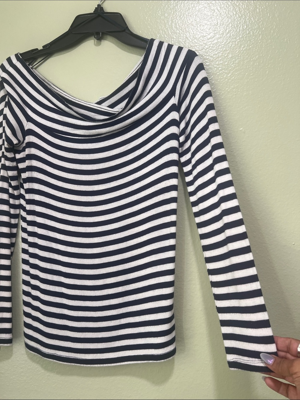 Maison Jules Navy & White Striped Boatneck Top